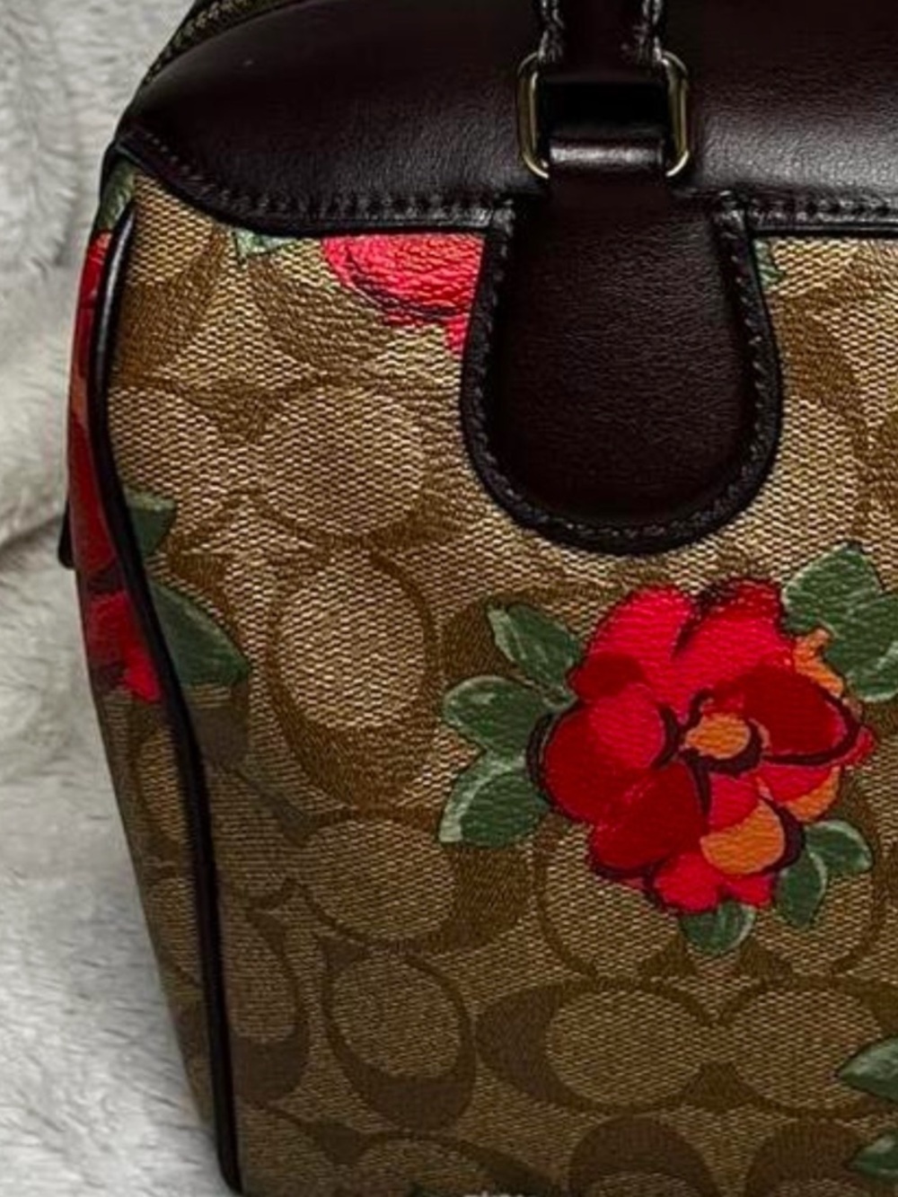 Coach Brown Signature Satchel with Red Floral Print - Picture 8 of 11